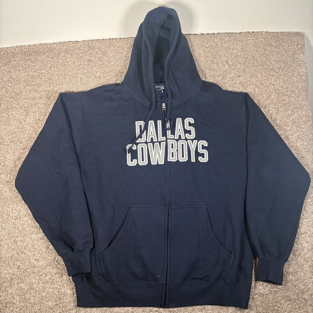 Dallas Cowboys Authentics Mens 2XL Navy Blue Full Zip Fleece Hoodie Sweatshirt